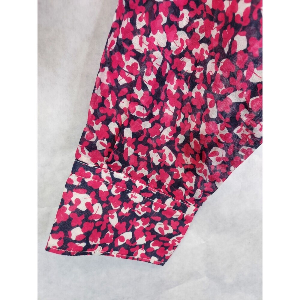 Gant Button Up Shirt Blouse Women's 12 Silk Cotton Pink Floral Collared Preppy - Picture 4 of 15
